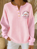 Women's Breast Cancer Awareness Santa Claus Print Long-sleeve Cardigan