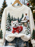 Women's Retro Animal Christmas Art Print Casual Flannel Top