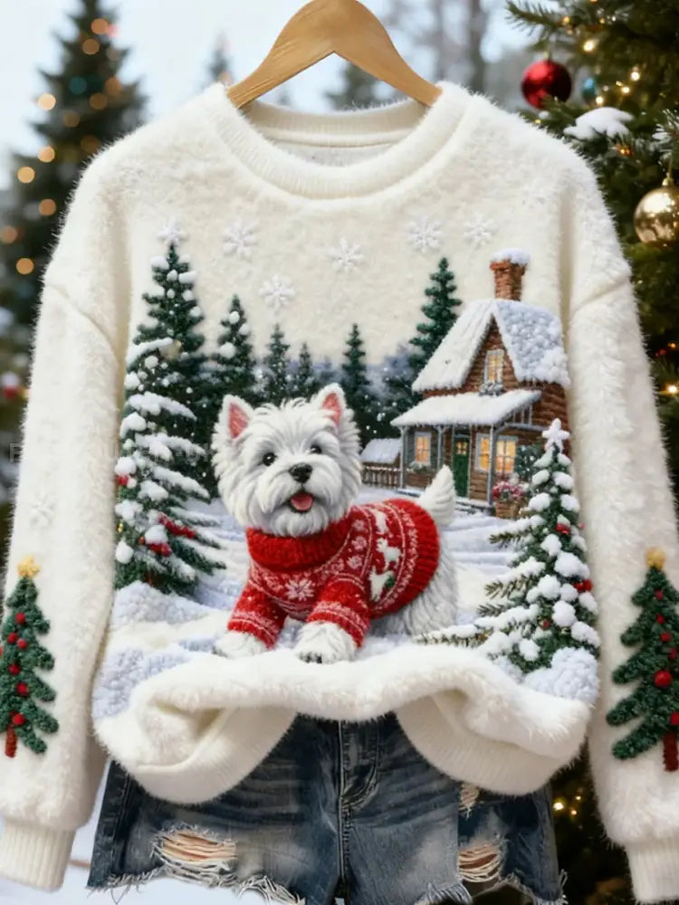 Women's Retro Animal Christmas Art Print Casual Flannel Top