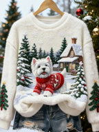 Women's Retro Animal Christmas Art Print Casual Flannel Top