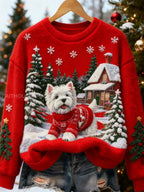 Women's Retro Animal Christmas Art Print Casual Flannel Top