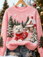 Women's Retro Animal Christmas Art Print Casual Flannel Top