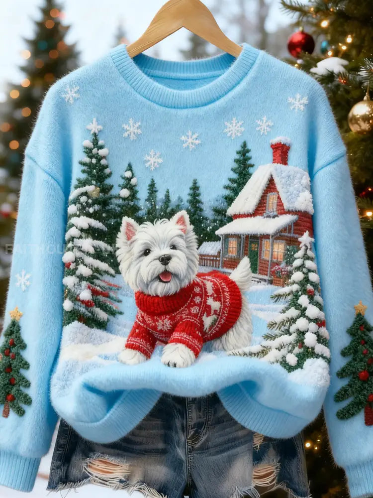 Women's Retro Animal Christmas Art Print Casual Flannel Top