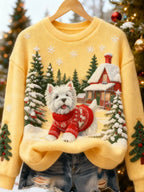 Women's Retro Animal Christmas Art Print Casual Flannel Top