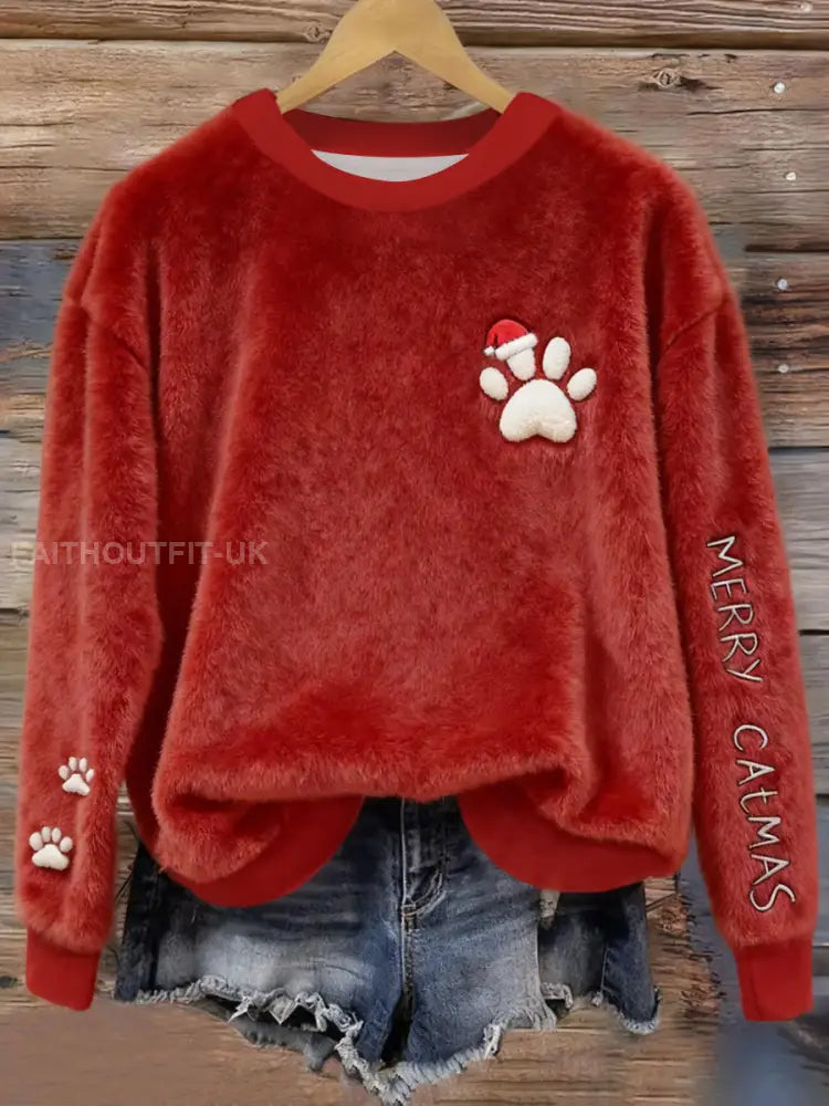 Women's Christmas Cute Dog Paws Flannel Hoodie Flannel Hoodie