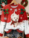 Women's Christmas Cute Dog Pattern Flannel Hoodie