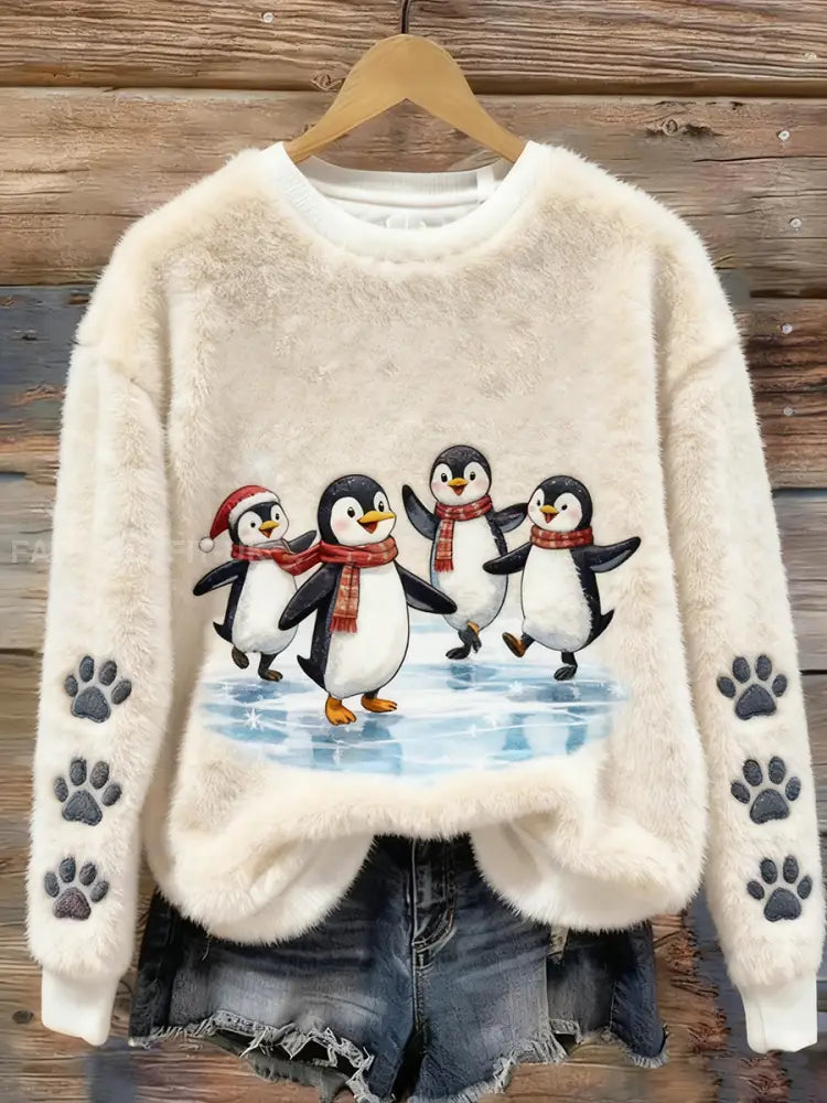 Women's Retro Animal Christmas Art Print Casual Flannel Top