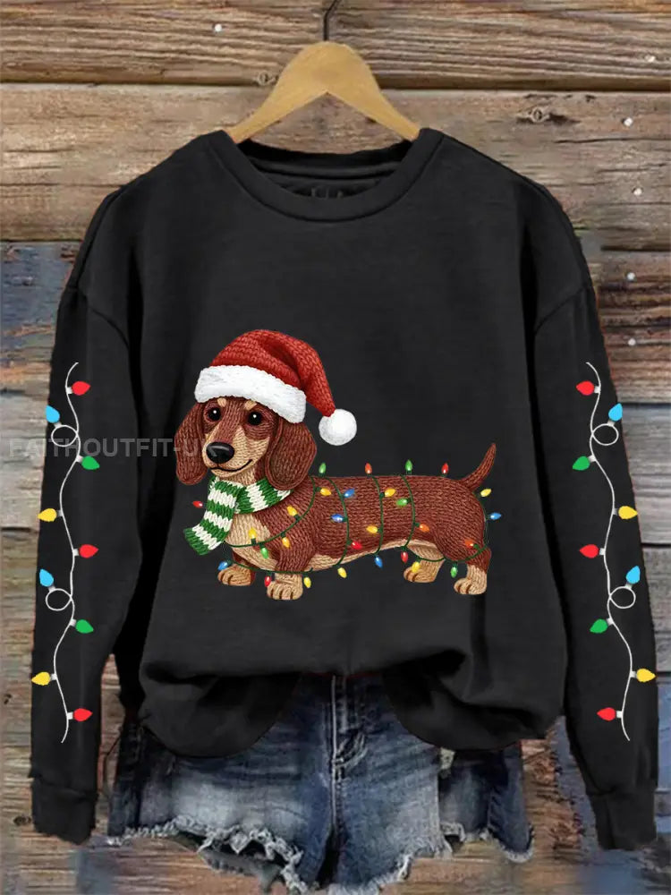 Women's Christmas Lights Dachshund Print Casual Sweatshirt