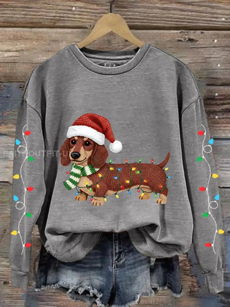 Women's Christmas Lights Dachshund Print Casual Sweatshirt