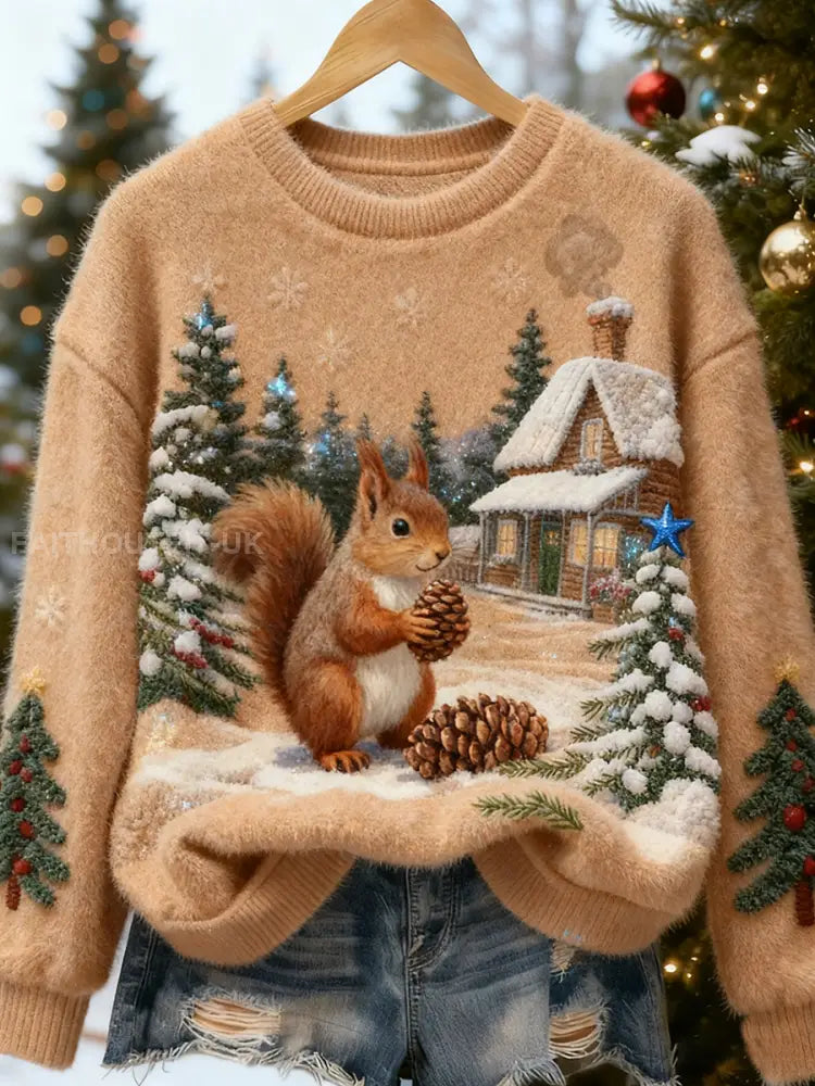 Women's Retro Animal Christmas Art Print Casual Flannel Top