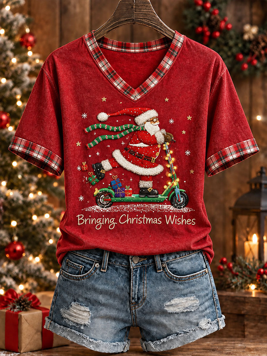 Women's "Bringing Christmas Wishes" Santa Print T-shirt
