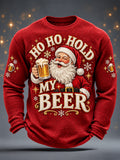 Men's Funny Christmas Santa Claus Drink Beer Print Casual Waffle Long Sleeve T-Shirt