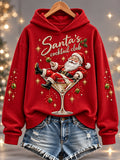 Women's Funny Christmas Santa's Cocktail Club Print Casual Hoodie