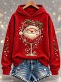 Women's Christmas Santa Claus Red Wine Glass Print Casual Hoodie