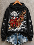 Women's Vintage Santa Sleigh Print Sweatshirt