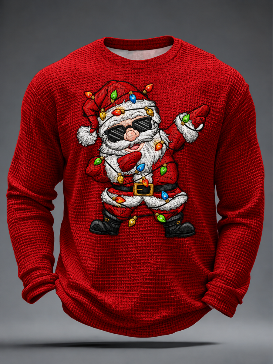 Men's Santa Claus Printed Waffle Long Sleeve T-Shirt