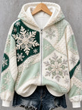 Women's Christmas Snowflake Art Print Zip-Up Hoodie