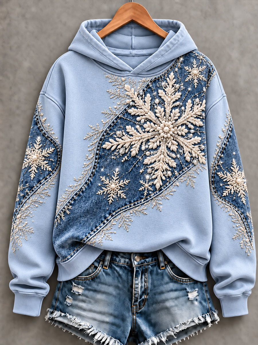 Women's Christmas Snowflake Art Print Hoodie