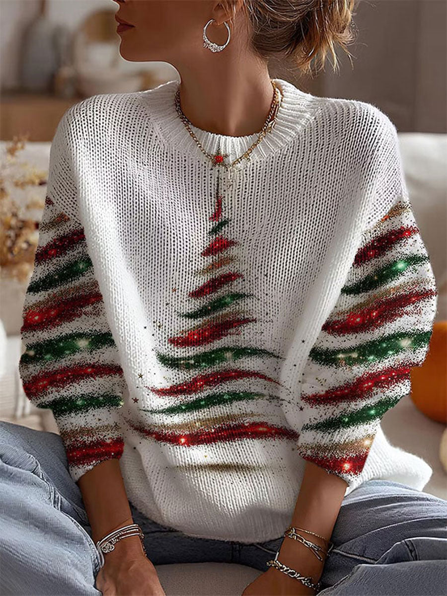 Women's Colorful Christmas Tree Crew Neck Sweater