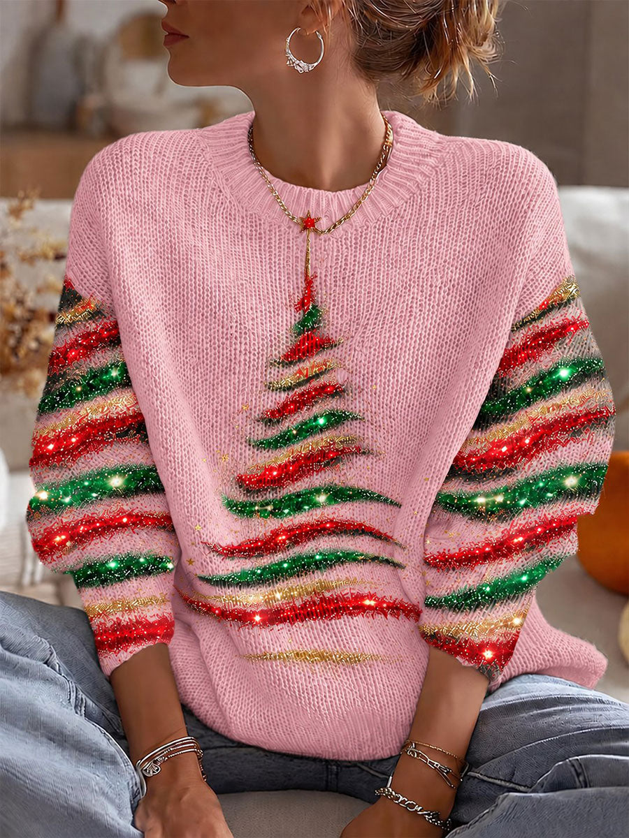 Women's Colorful Christmas Tree Crew Neck Sweater