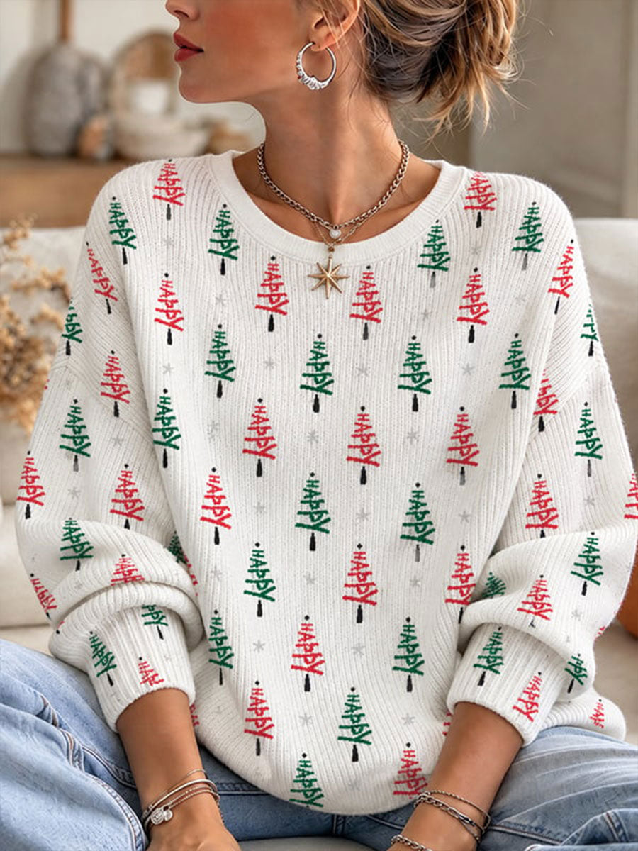 Women's Word Christmas Tree Crew Neck Sweater