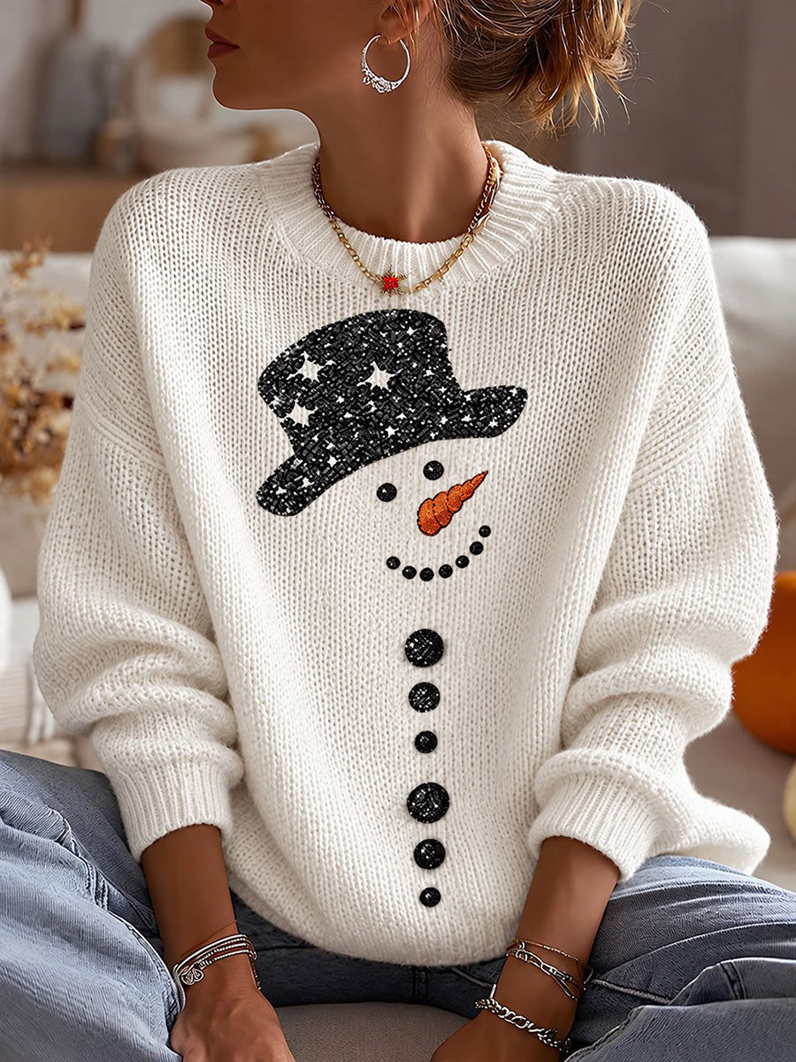 Women's Christmas Snowman Crew Neck Sweater