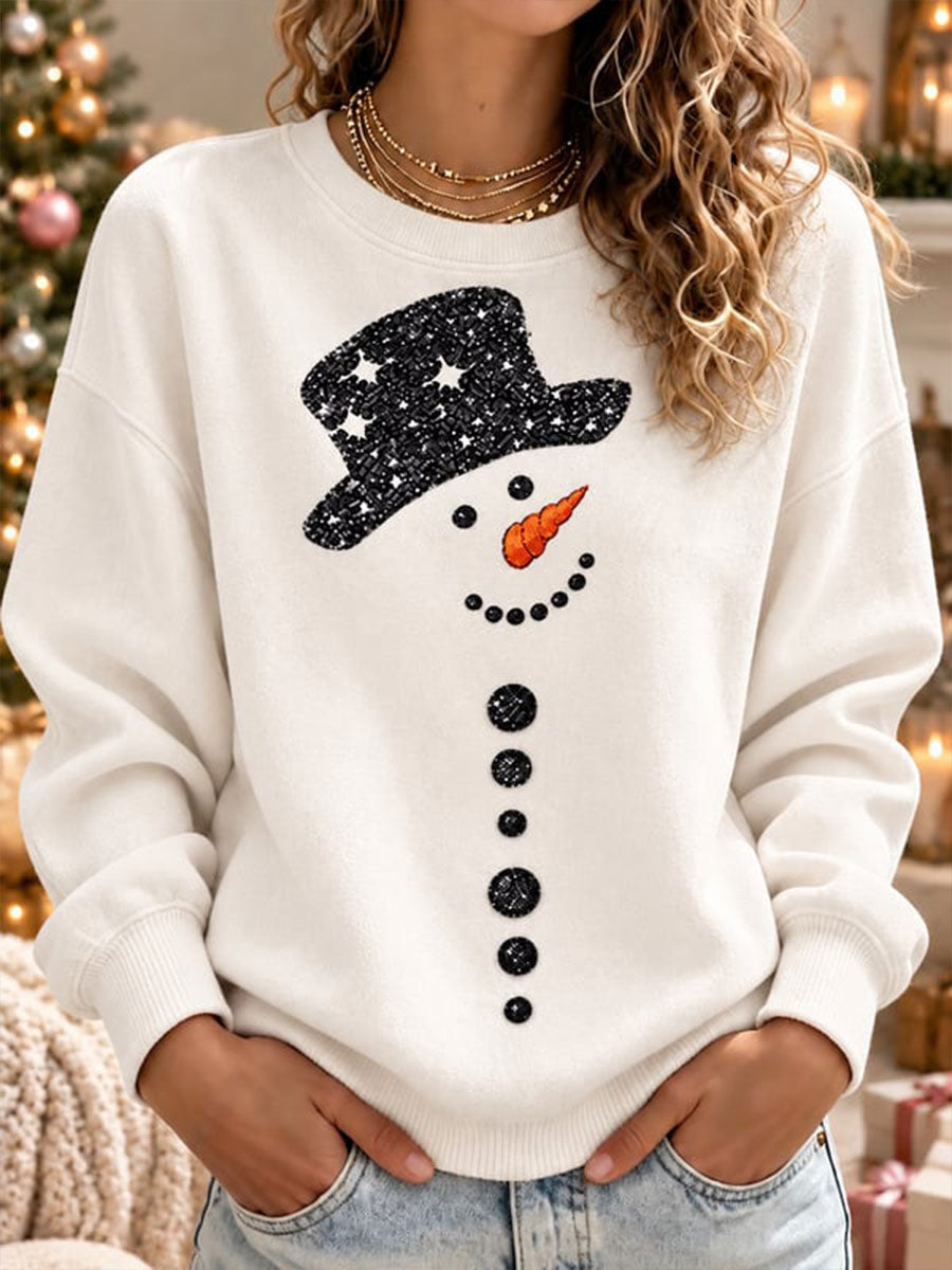Women's Christmas Snowman Print Regular Sweatshirt