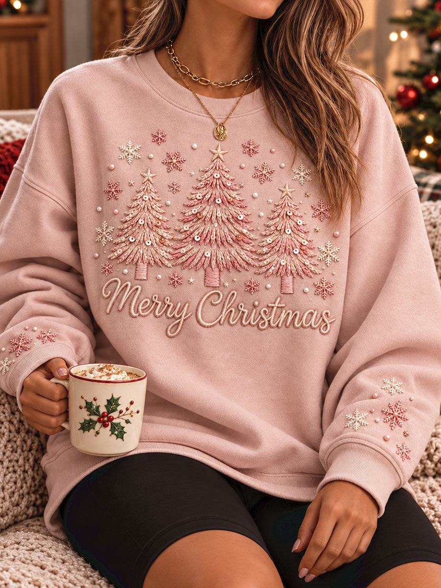 Women's Merry Christmas Tree Art Printed Sweatshirt