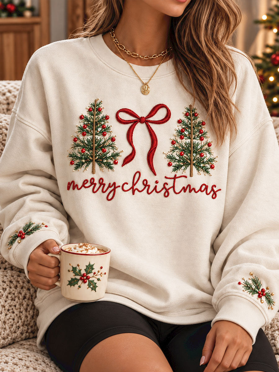 Women's Merry Christmas Tree Art Printed Sweatshirt