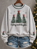 Women's Merry Christmas Tree Art Printed Sweatshirt