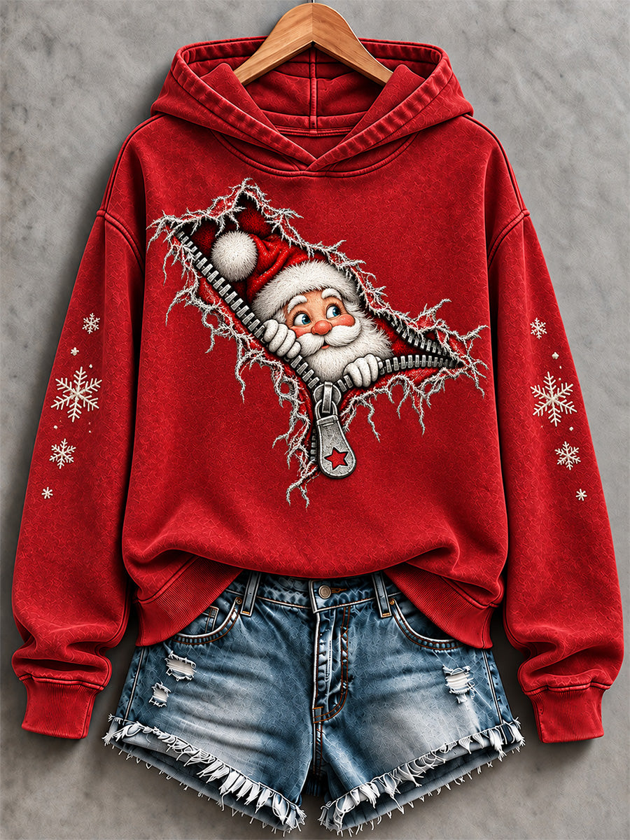 Women's Christmas Santa Zipper Print Sweatshirt