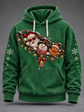 Men's Christmas Santa Zipper Print Oversized Drop-Shoulder Hoodie With Pockets