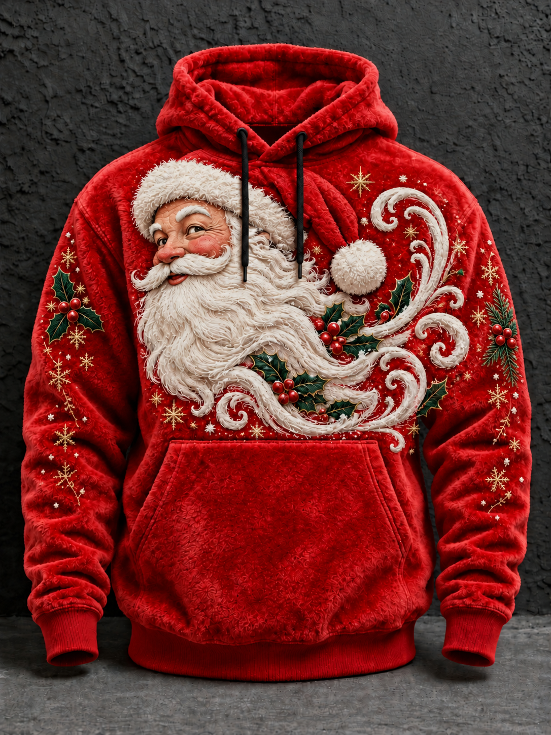 Men's Christmas Santa Printed Flannel Hoodie