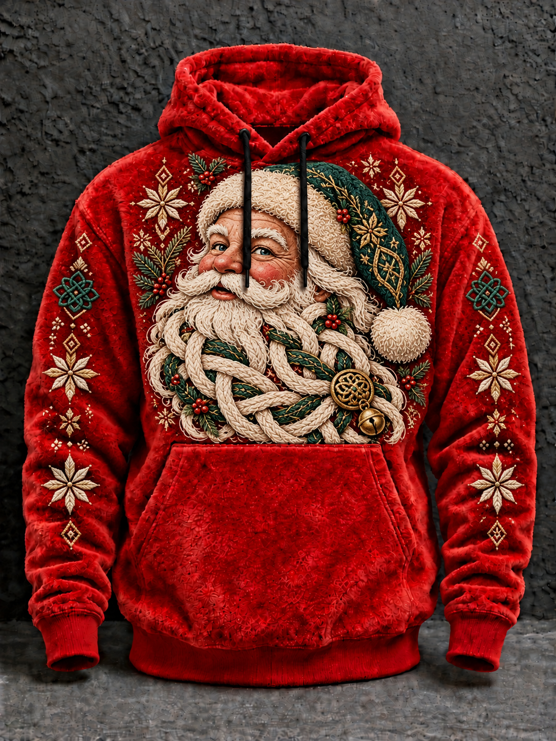 Men's Christmas Santa Printed Flannel Hoodie