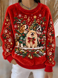 Women's Christmas Dog Printed Flannel Sweatshirt
