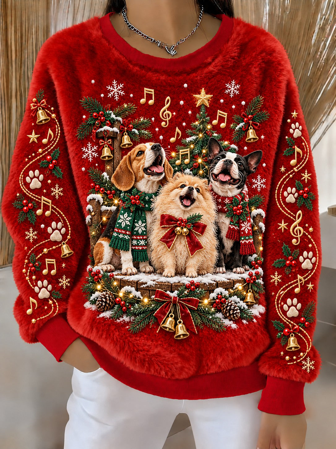 Women's Christmas Dog Printed Flannel Sweatshirt