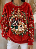 Women's Christmas Dog Printed Flannel Sweatshirt