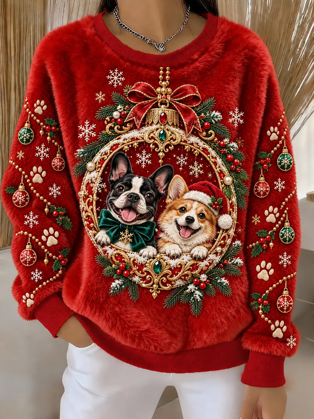 Women's Christmas Dog Printed Flannel Sweatshirt