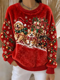 Women's Christmas Dog Printed Flannel Sweatshirt