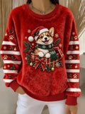 Women's Christmas Dog Printed Flannel Sweatshirt