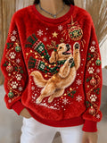 Women's Christmas Dog Printed Flannel Sweatshirt
