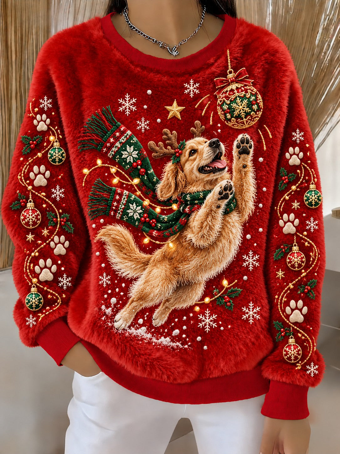Women's Christmas Dog Printed Flannel Sweatshirt