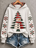 Women's Vintage Snowman Christmas Tree Print Hoodie