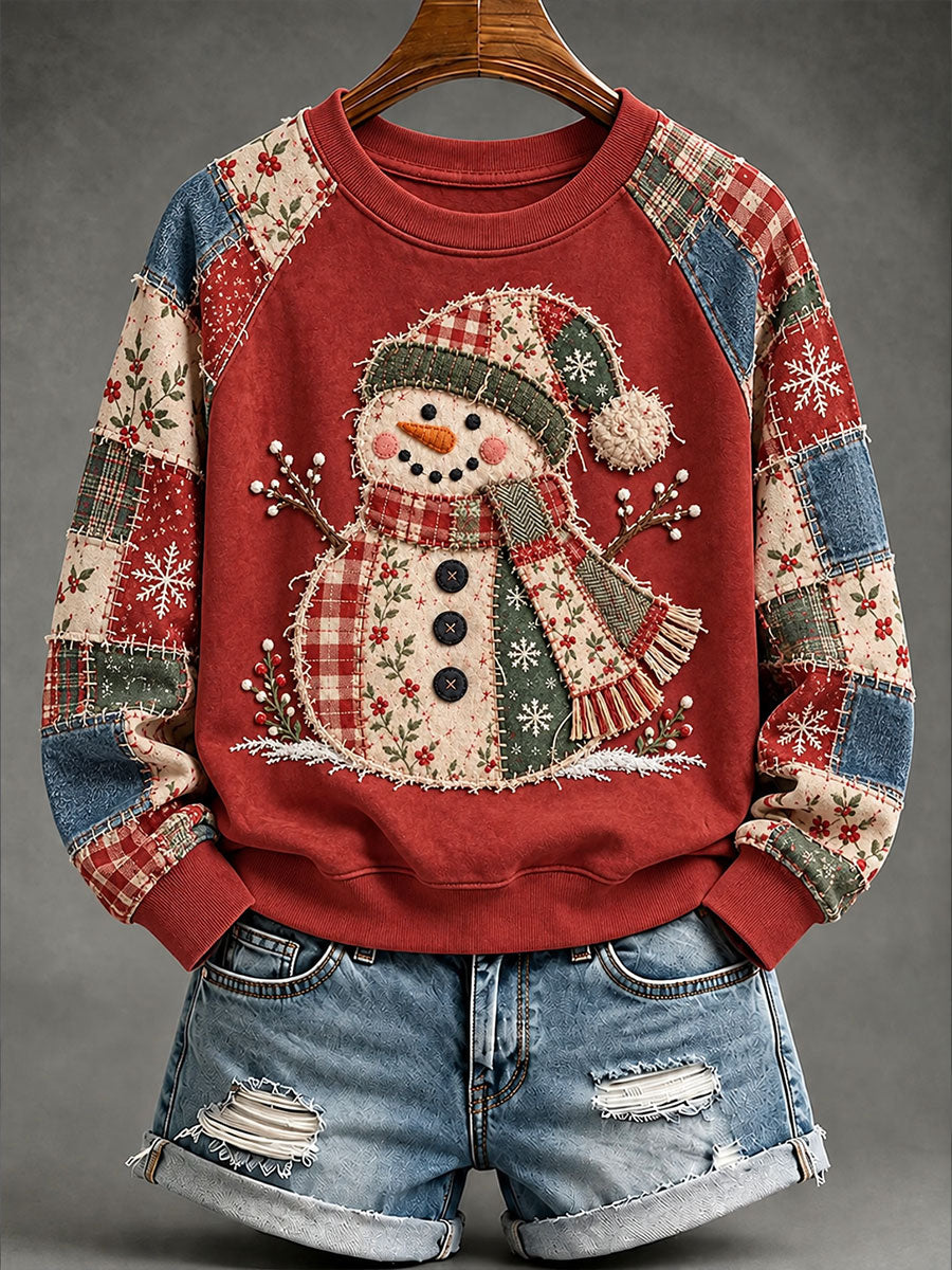 Women's Christmas Snowman Print Casual Raglan Sleeve Sweatshirt