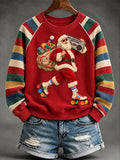Women's Fun Santa Claus Christmas Stripe Print Raglan Sleeve Sweatshirt