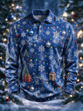 Men's Christmas Lights Ornament Print Long Sleeve Polo Shirt