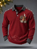 Men's Christmas Santa Donkey Print Long Sleeve Polo Shirt