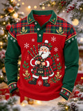 Men's Christmas Santa Playing Bagpipes Print Long Sleeve Polo Shirt