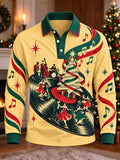 Men's Retro Jazz Band Christmas Print Long Sleeve Polo Shirt